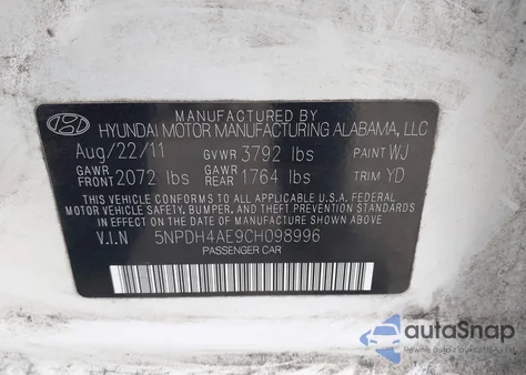 2012 Hyundai Elantra Limited из США, поврежденный, VIN 5NPDH4AE9CH098996